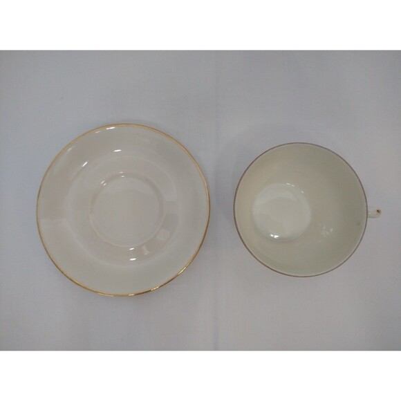 VTG Air France Pillivuyt? Porcelain Teacup and Saucer Ivory Cream with Gold Rim - Picture 2 of 14